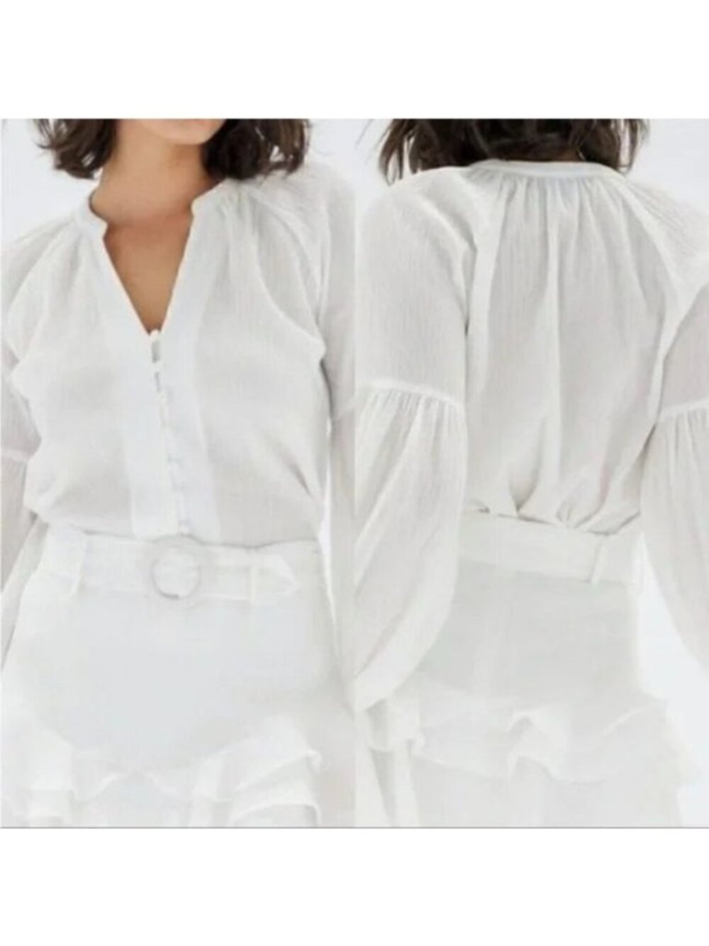 Minkpink Revolve White Fatima Button Balloon Sleeves Crepe Blouse Size S NWT